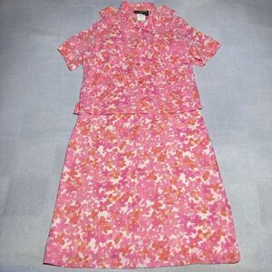 Vintage 80s 90s Melissa Collection Pink Floral Blouse & Midi Dress Size 4 Petite